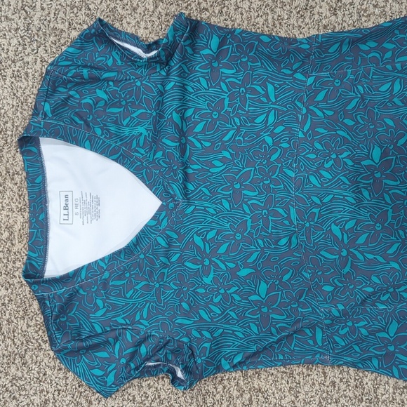 LL Bean Stretchy Short Sleeve Floral Dress Teal And Charcoal Size Small - Picture 4 of 12